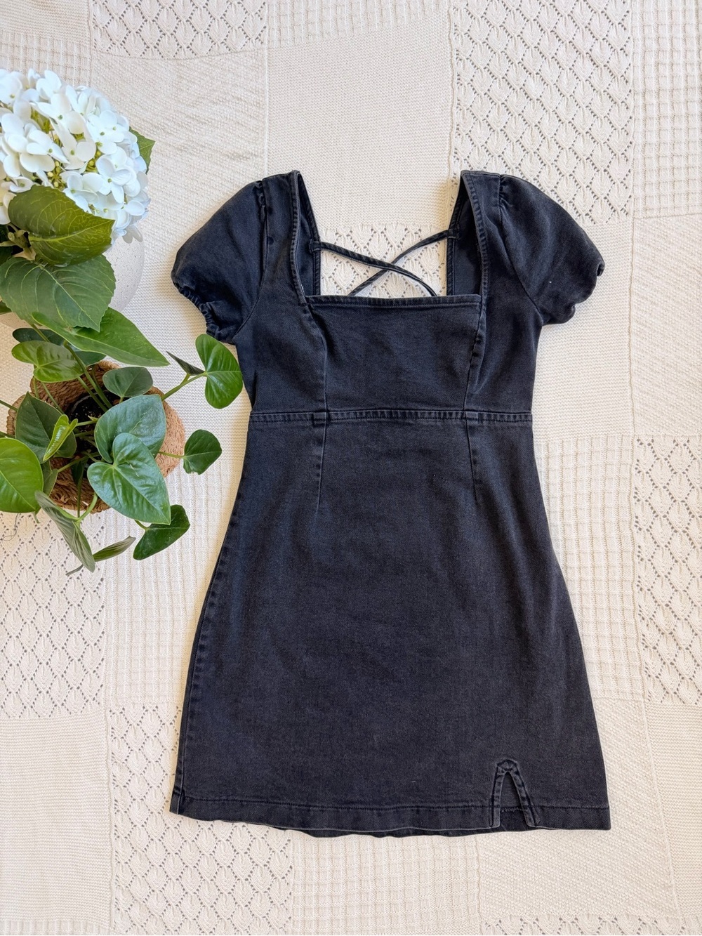 Hollister Black Square Neck Mini Dress with Back Straps - Picture 11 of 11